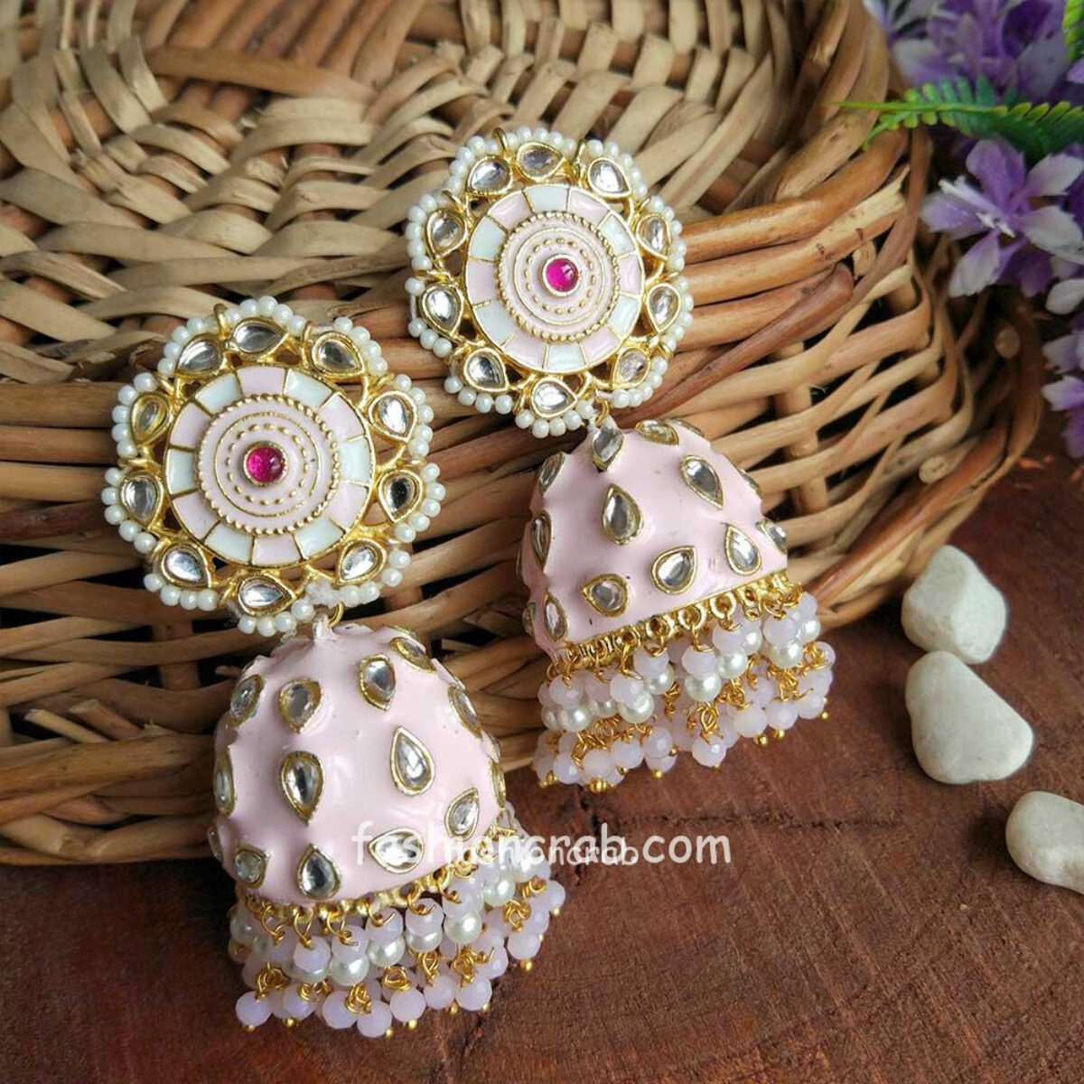 Orange Pearl Hoop Earrings for Lehenga | FashionCrab.com