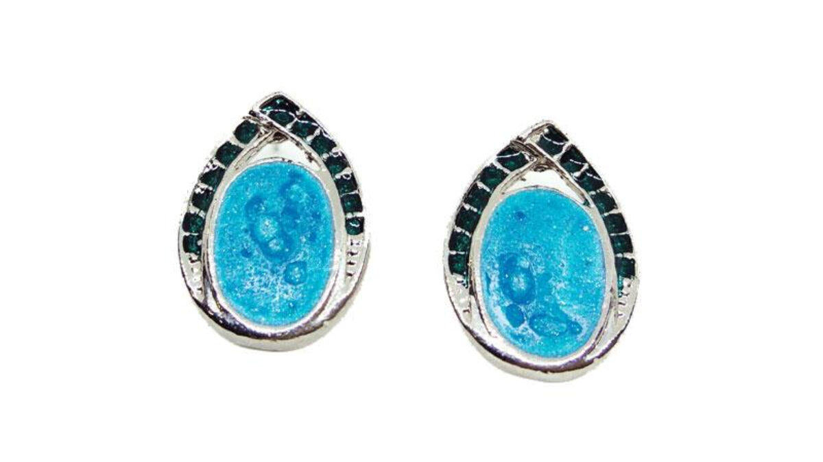 Blue Color Enamel Pearl Embellished Chandbali Earring by FashionCrab