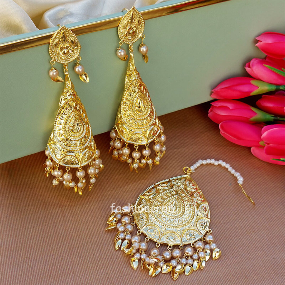 Maang Tikka and Earring Set Indian Jewelry Polki - Etsy