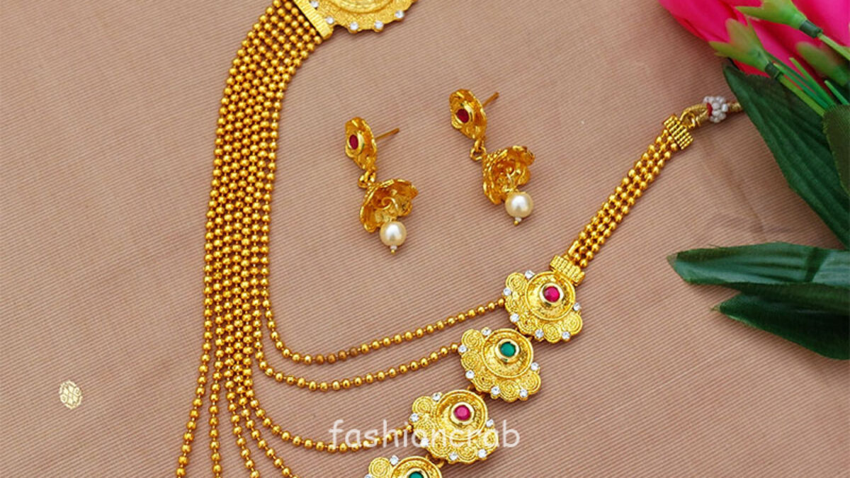 Gold Toned Layered Necklace Set with Jhumki by FashionCrab