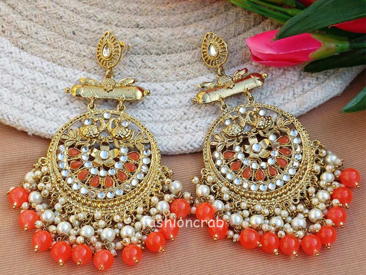 Yellow Pearl Long Chandbali Earring for Party by FashionCrab® 