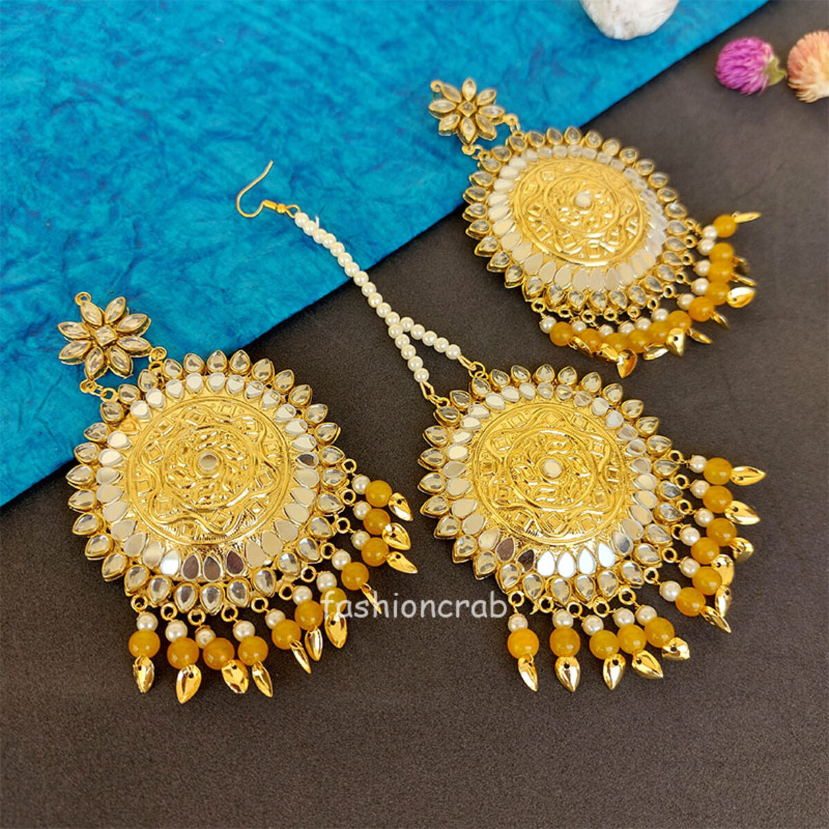 Maroon Jhumka earrings in Kundan with Pipal Patti – Timeless desires  collection