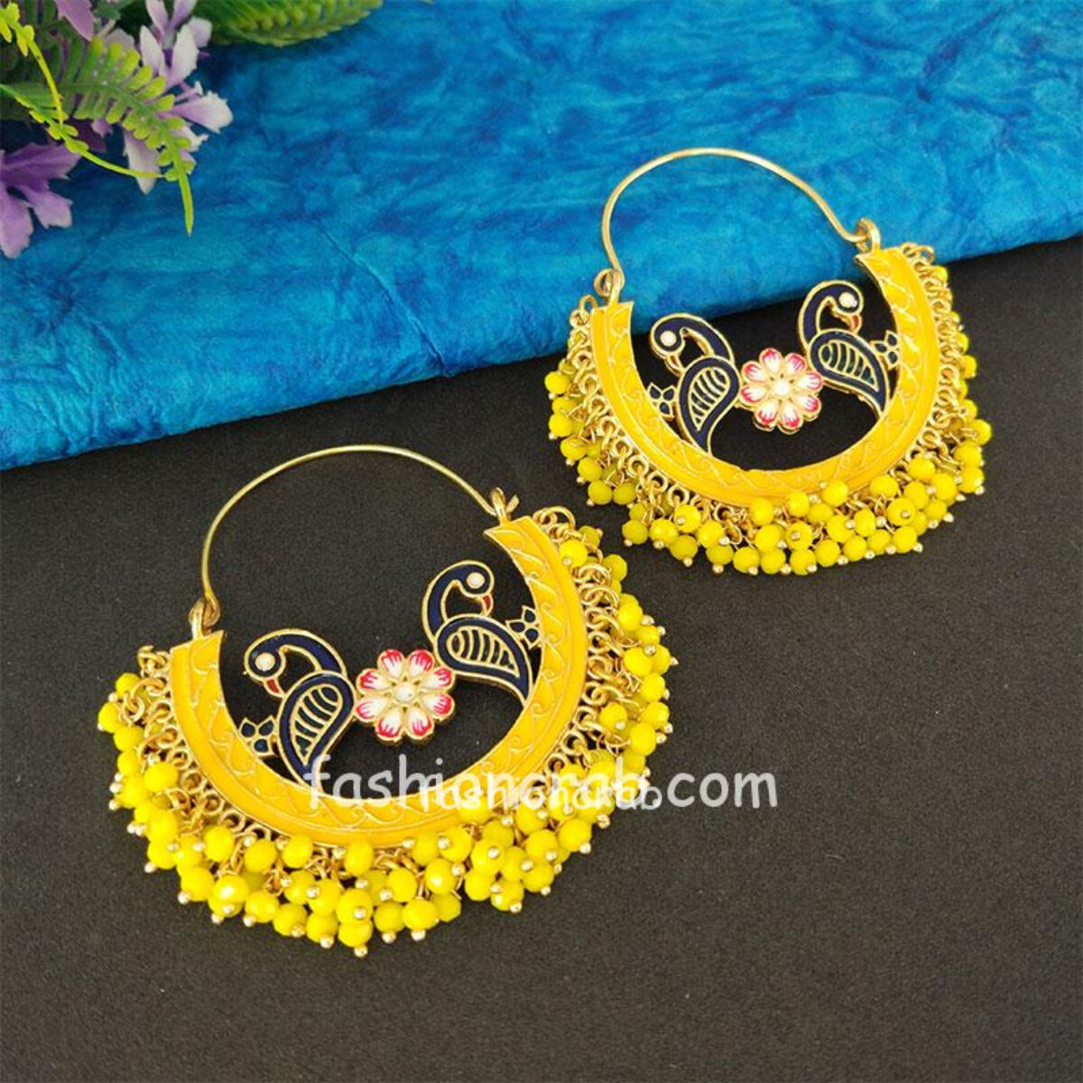 Yellow Jhumka Earrings for Lehenga Choli | FashionCrab.com