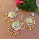 Pipal Patti Maangtikka with Earring Set - Light Pink