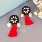 Red Black Mirror Work Earrings