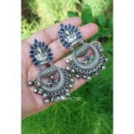 Oxidised Earrings for Kurti - Royal Blue