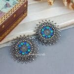 Blue Green Stud Oxidised Earrings