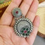 Darshvi-Brass-Earrings-Pink-Green-02 Darshvi Brass Earrings