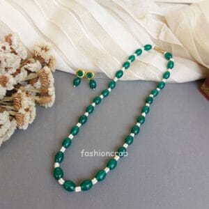 Green White Pearl Set with Earrings