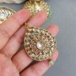 Hina-Jhumka-Earrings-with-Tikka-Green-03 Pista Green Earring and Tikka Set