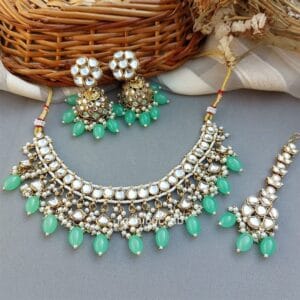 Katrina Kundan Jewellery Set - Pista Green