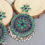 Oxidised Chandbali Earrings Blue Green