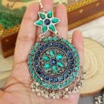 Oxidised Chandbali Earrings Blue Green