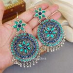 Oxidised Chandbali Earrings Blue Green