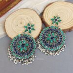 Oxidised Chandbali Earrings Blue Green