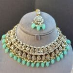 Sea Green Color Bridal Kundan Jewellery Set