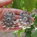 Trishul Oxidised Earrings - Blue