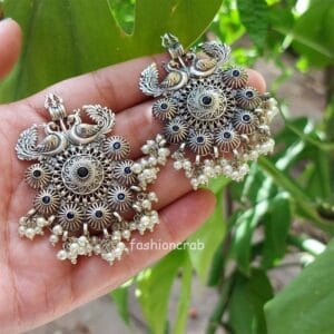 Trishul Oxidised Earrings - Blue