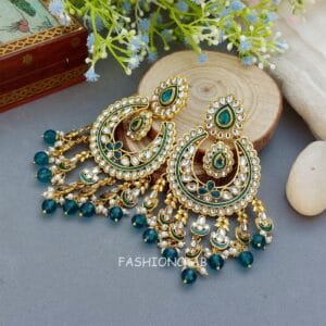 Aashi Kundan Earrings - Peacock Blue