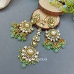 Ishira Kundan Earrings and Maangtikka - Green
