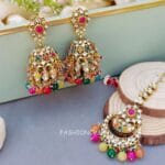 Meesha Maangtikka and Earrings Set - Multicolor