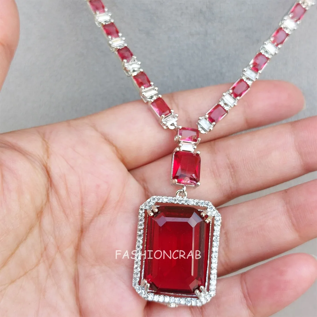 Rosy Pink AD Jewellery Set