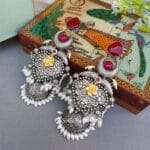 Vismaya Brass Earrings - Maroon