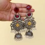 Vismaya Brass Earrings - Maroon