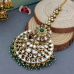 Zoya Earrings and Maangtikka Set - Peacock Green