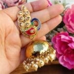 Peacock Jhumka Earrings - Peach