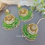 Green Mirror Earrings with Tikka