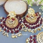 Maroon Heavy Jadau Jhumka Earrings for Punjabi Suit