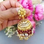 Maroon Heavy Jadau Jhumka Earrings for Punjabi Suit