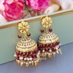 Maroon Heavy Jadau Jhumka Earrings for Punjabi Suit