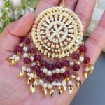 Maroon Heavy Jadau Jhumka Earrings for Punjabi Suit