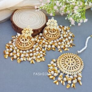 White Heavy Jadau Jhumka Earrings for Punjabi Suit