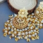 White Heavy Jadau Jhumka Earrings for Punjabi Suit