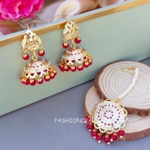 Bahar Jadau Jhumka Earring Pink