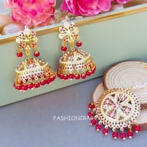 Noor Jadau Earrings Pink