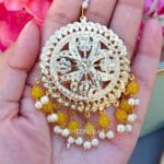 Tamanna Jadau Earrings with Maangtikka Yellow