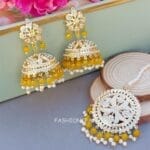 Tamanna Jadau Earrings with Maangtikka Yellow