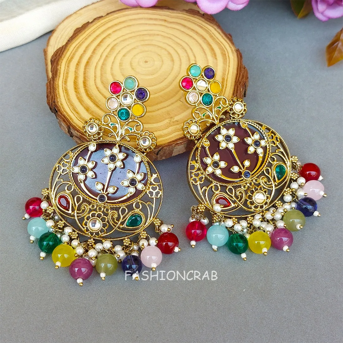 Geet Kundan Multicolor Chandbali Earrings