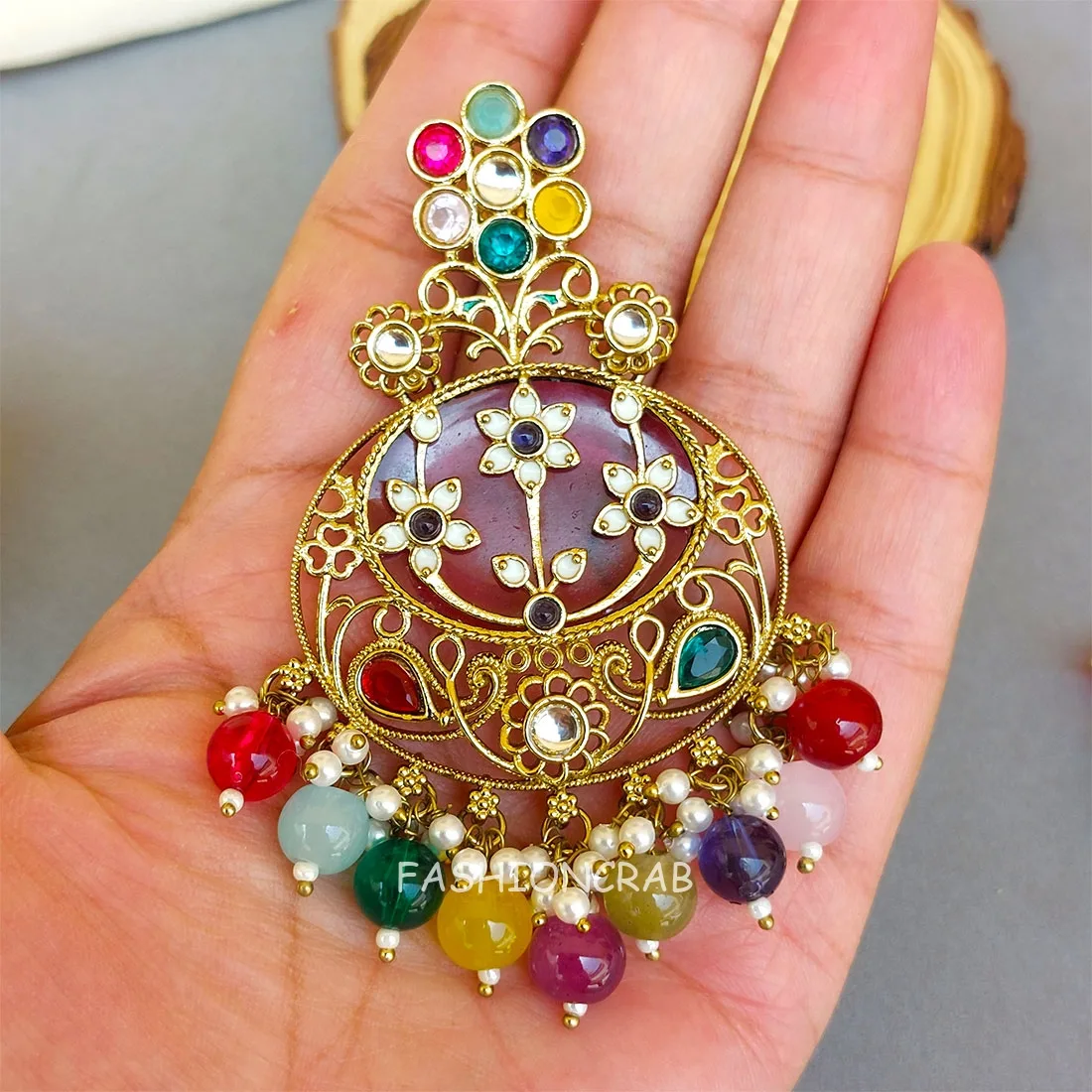 Geet Kundan Multicolor Chandbali Earrings
