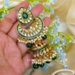 Meera-Kundan-Jhumka-Green-02 Meera Green Kundan Jhumka