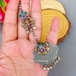 Oxidised Maang Tikka - Pink Green