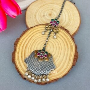 Oxidised Maang Tikka - Pink Green