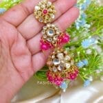 Zainab Pink Kundan Jhumka Earrings