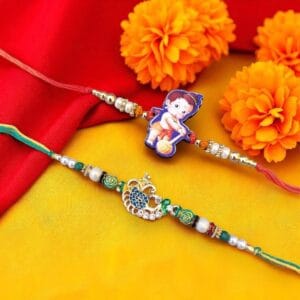 Set of 2 Stylish Bal Hanuman and Peacock Rakhi