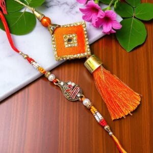 Shree Rakhi with Orange Tassel Lumba
