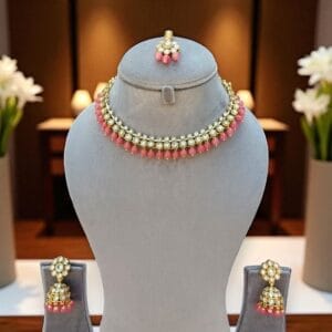 Leora Kundan Choker Necklace - Peach